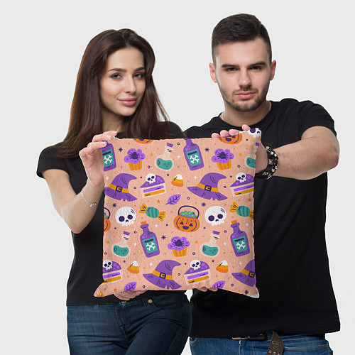 Подушка квадратная Halloween skulls pattern / 3D-принт – фото 3