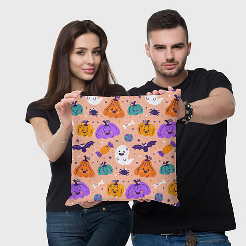 Подушка квадратная Halloween - pumpkins and ghosts / 3D-принт – фото 3