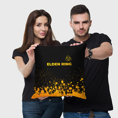 Подушка квадратная Elden Ring - gold gradient: символ сверху / 3D-принт – фото 3