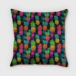 Подушка квадратная Разноцветные ананасы паттерн, цвет: 3D-принт