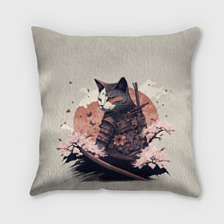 Подушка квадратная Боевой котенок ниндзя - японская сакура, цвет: 3D-принт