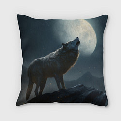 Подушка квадратная Волк воющий на Луну, цвет: 3D-принт