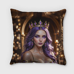 Подушка квадратная Девушка с фиолетовыми волосами в короне, цвет: 3D-принт