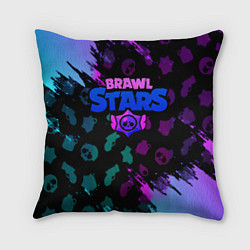 Подушка квадратная Brawl stars neon logo, цвет: 3D-принт