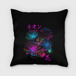 Подушка квадратная Неоновые цветы - японский стиль, цвет: 3D-принт