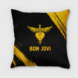 Подушка квадратная Bon Jovi - gold gradient, цвет: 3D-принт