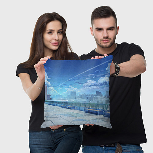 Подушка квадратная Love Money Rock-n-Roll крыша школы / 3D-принт – фото 3