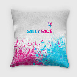 Подушка квадратная Sally Face neon gradient style: символ сверху, цвет: 3D-принт