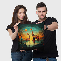 Подушка квадратная Жирафы в стиле фолк-арт, цвет: 3D-принт — фото 2