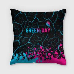 Подушка квадратная Green Day - neon gradient: символ сверху, цвет: 3D-принт