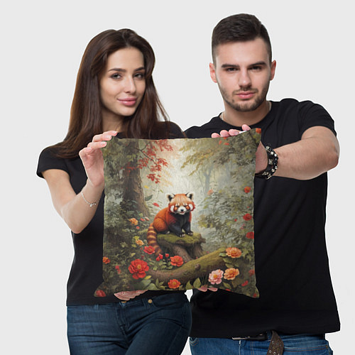 Подушка квадратная Красная панда в лесу / 3D-принт – фото 3