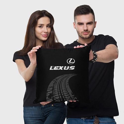 Подушка квадратная Lexus speed на темном фоне со следами шин: символ / 3D-принт – фото 3