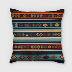 Подушка квадратная Этнический орнамент в горизонтальную полоску, цвет: 3D-принт