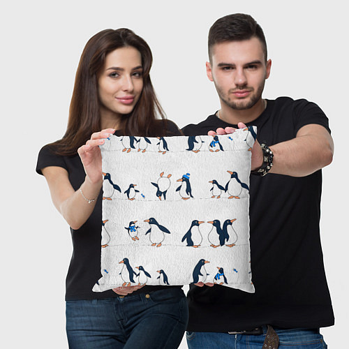 Подушка квадратная Семейство пингвинов на прогулке / 3D-принт – фото 3