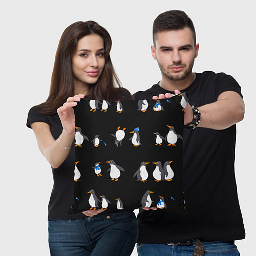 Подушка квадратная Веселая семья пингвинов / 3D-принт – фото 3
