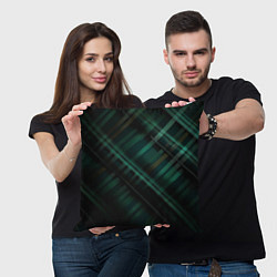 Подушка квадратная Тёмно-зелёная шотландская клетка, цвет: 3D-принт — фото 2