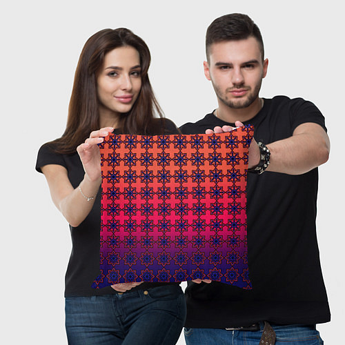 Подушка квадратная Паттерн стилизованные цветы оранж-фиолетовый / 3D-принт – фото 3