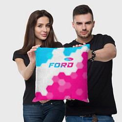 Подушка квадратная Ford neon gradient style посередине, цвет: 3D-принт — фото 2