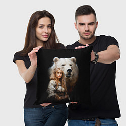 Подушка квадратная Славянка с большим белым медведем, цвет: 3D-принт — фото 2