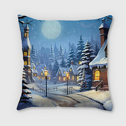 Подушка квадратная Новогодний зимний городок, цвет: 3D-принт