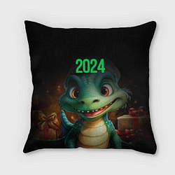 Подушка квадратная 2024 зеленый дракончик, цвет: 3D-принт