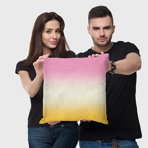 Подушка квадратная Розовый бежевый желтый градиент / 3D-принт – фото 3