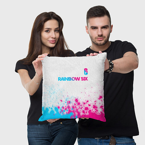 Подушка квадратная Rainbow Six neon gradient style посередине / 3D-принт – фото 3