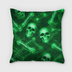 Подушка квадратная Зелёные черепа и кости, цвет: 3D-принт