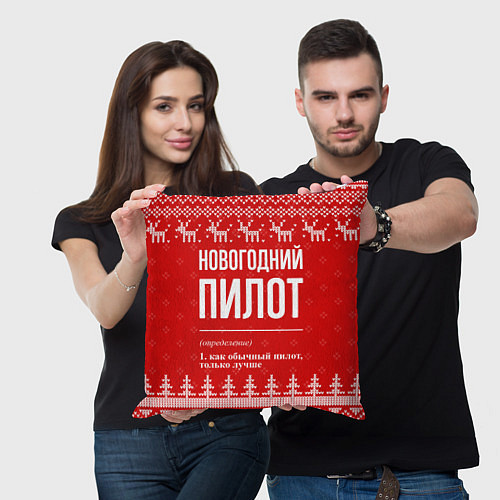 Подушка квадратная Новогодний пилот: свитер с оленями / 3D-принт – фото 3