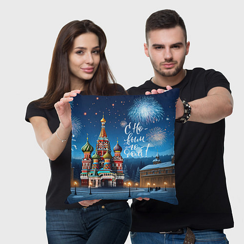Подушка квадратная Москва новогодняя / 3D-принт – фото 3