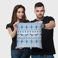 Подушка квадратная Blue sweater with reindeer, цвет: 3D-принт — фото 2