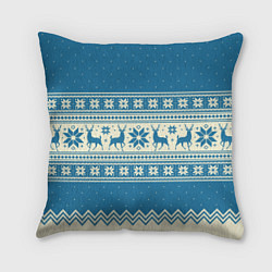 Подушка квадратная Sweater with deer on a blue background, цвет: 3D-принт