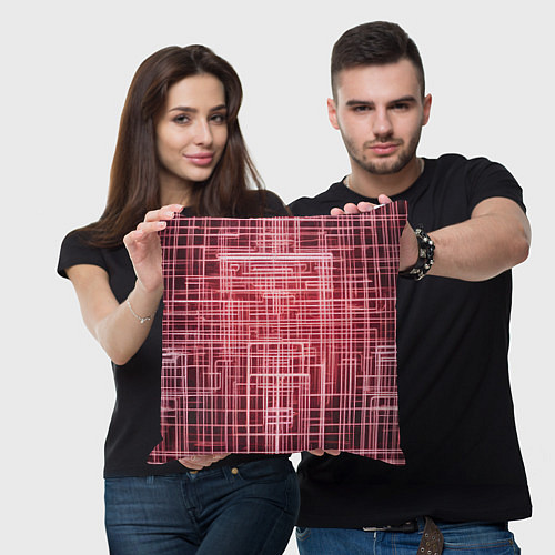 Подушка квадратная Красные неоновые полосы киберпанк / 3D-принт – фото 3