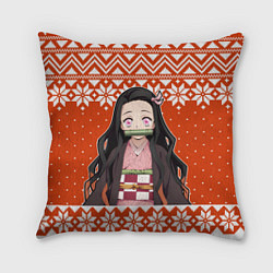 Подушка квадратная Незуко комадо свитер новогодний, цвет: 3D-принт