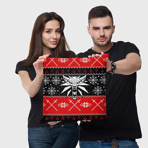 Подушка квадратная The Witcher christmas sweater / 3D-принт – фото 3