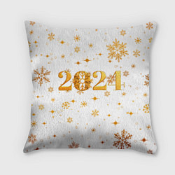 Подушка квадратная Новый 2024 год - золотой, цвет: 3D-принт