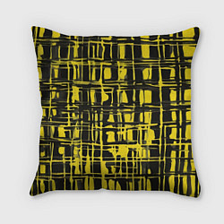 Подушка квадратная Смазанная краска чёрная и жёлтая, цвет: 3D-принт
