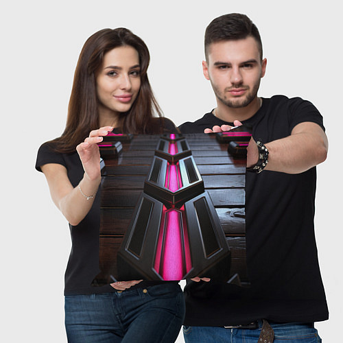 Подушка квадратная Розовые неоновые вставки в черной конструкции / 3D-принт – фото 3