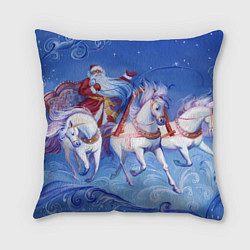 Подушка квадратная Дед Мороз и тройка лошадей, цвет: 3D-принт