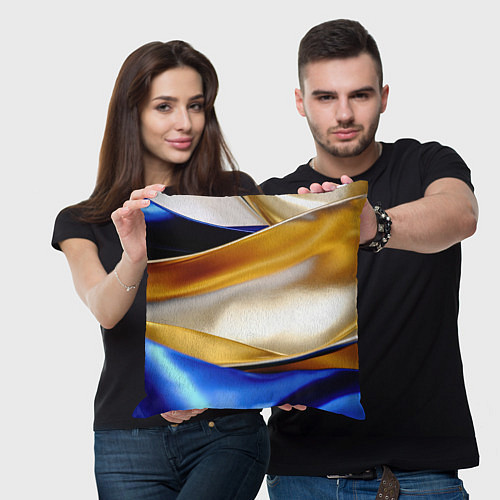 Подушка квадратная Белая желтая синяя абстракция / 3D-принт – фото 3