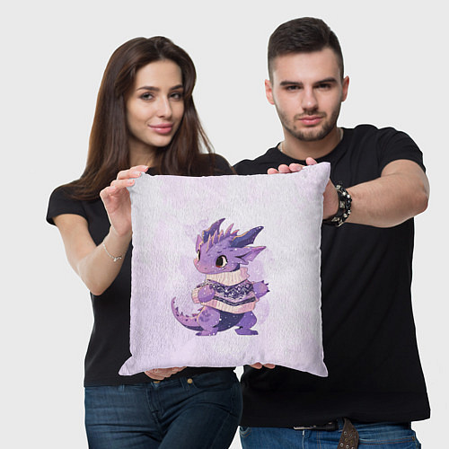 Подушка квадратная Милый фиолетовый дракон / 3D-принт – фото 3