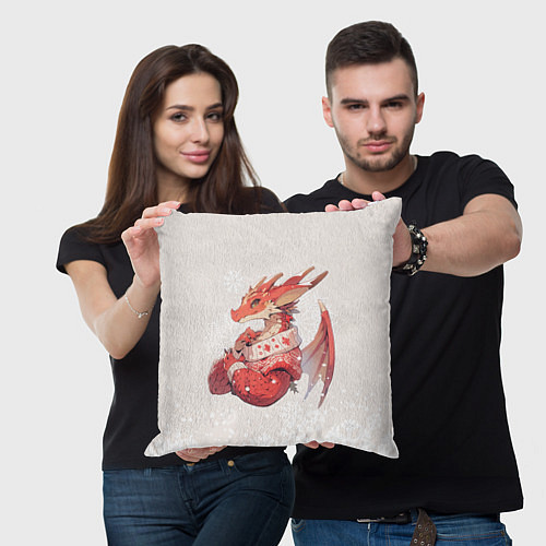 Подушка квадратная Красный дракон в свитере / 3D-принт – фото 3