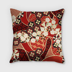 Подушка квадратная Японские хризантемы с сакурой, цвет: 3D-принт