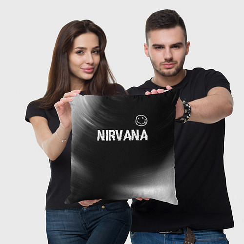 Подушка квадратная Nirvana glitch на темном фоне посередине / 3D-принт – фото 3