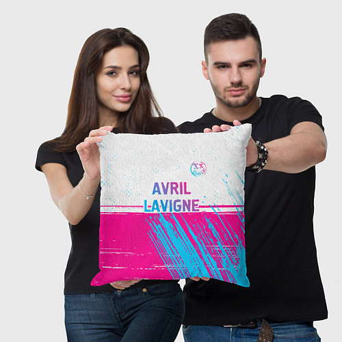 Подушка квадратная Avril Lavigne neon gradient style посередине / 3D-принт – фото 3