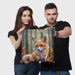 Подушка квадратная Портрет лисы в осеннем лесу, цвет: 3D-принт — фото 2