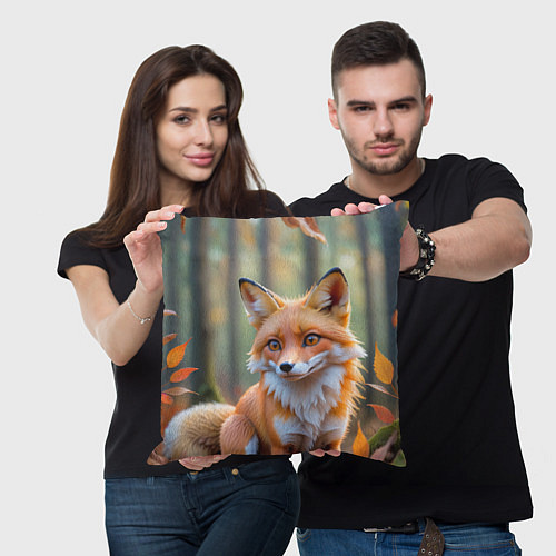 Подушка квадратная Портрет лисы в осеннем лесу / 3D-принт – фото 3