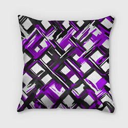 Подушка квадратная Фиолетовые и чёрные мазки, цвет: 3D-принт