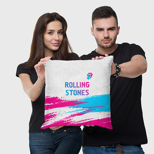 Подушка квадратная Rolling Stones neon gradient style посередине / 3D-принт – фото 3