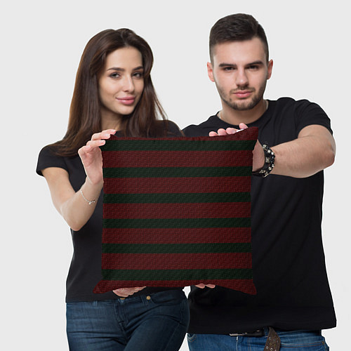 Подушка квадратная Текстура саржи с красными полосами / 3D-принт – фото 3